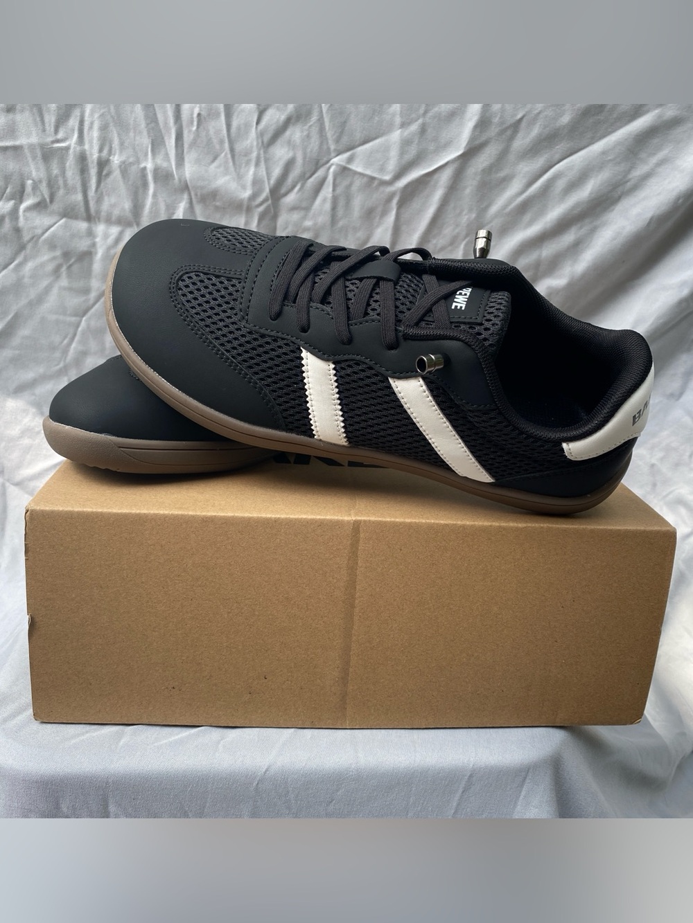Black Mesh Athletic Sneakers with White Stripes - Men's Casual Shoes